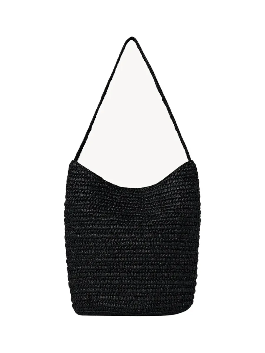 Alma Shoulder Raffia Bag Black