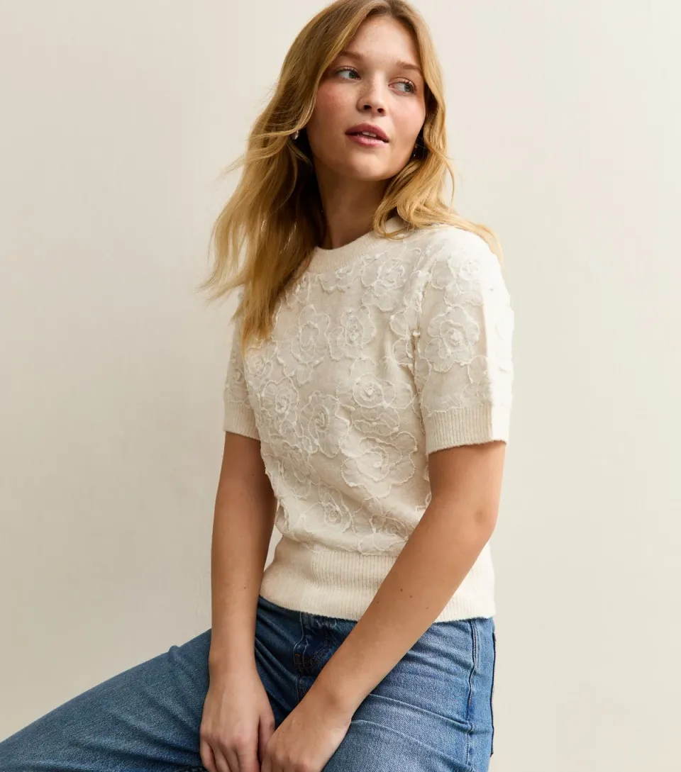 Women's Cream Lace Midweight Knit Top