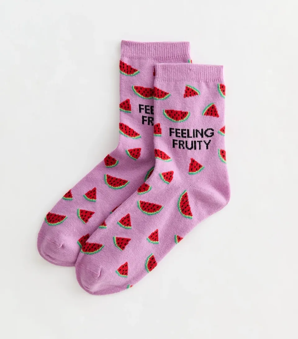 Bright Purple Watermelon Patterned Ankle Socks
