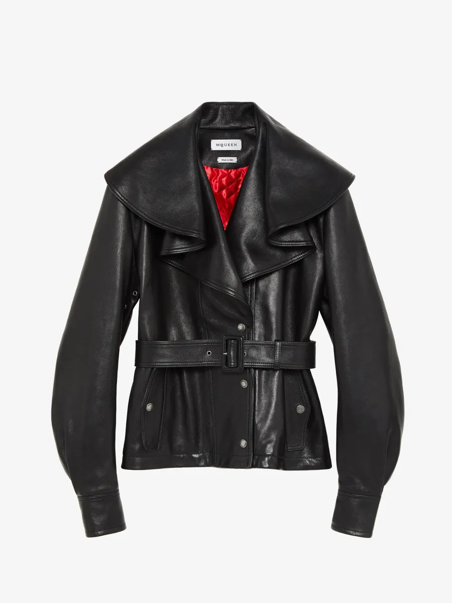 Waterfall Collar Leather Jacket