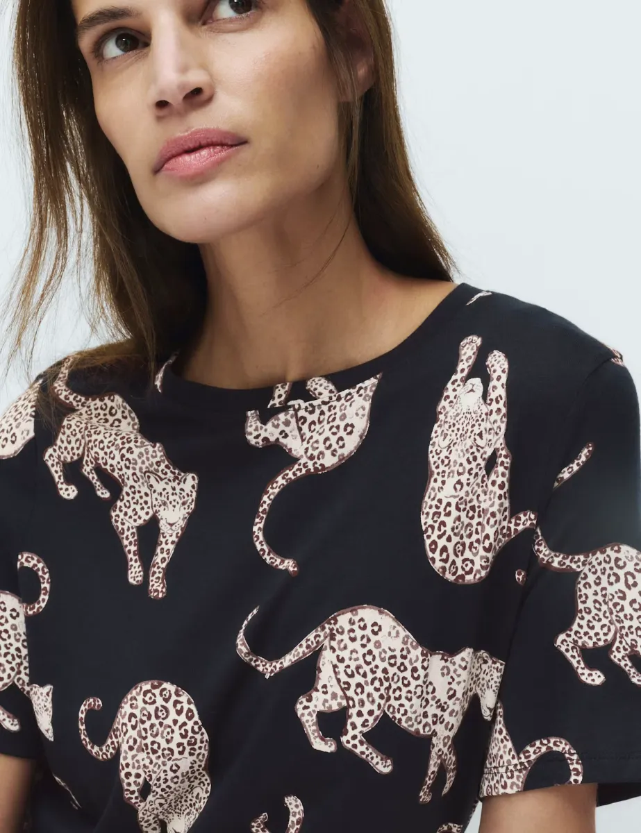Cotton Modal Printed Long Nightdress Navy Mix