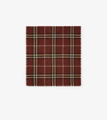 Wide Reversible Check Wool Silk Scarf in Vineyard red