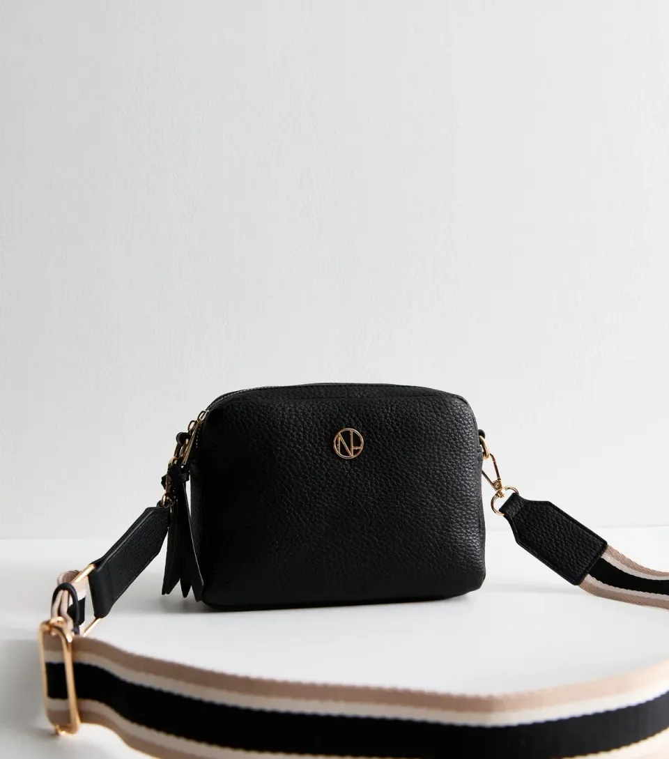Black Grained Faux Leather Crossbody Bag