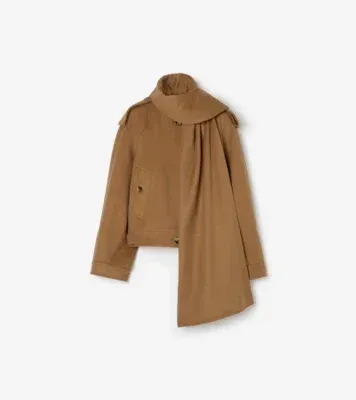 Detachable Scarf Cashmere Jacket in Fawn melange