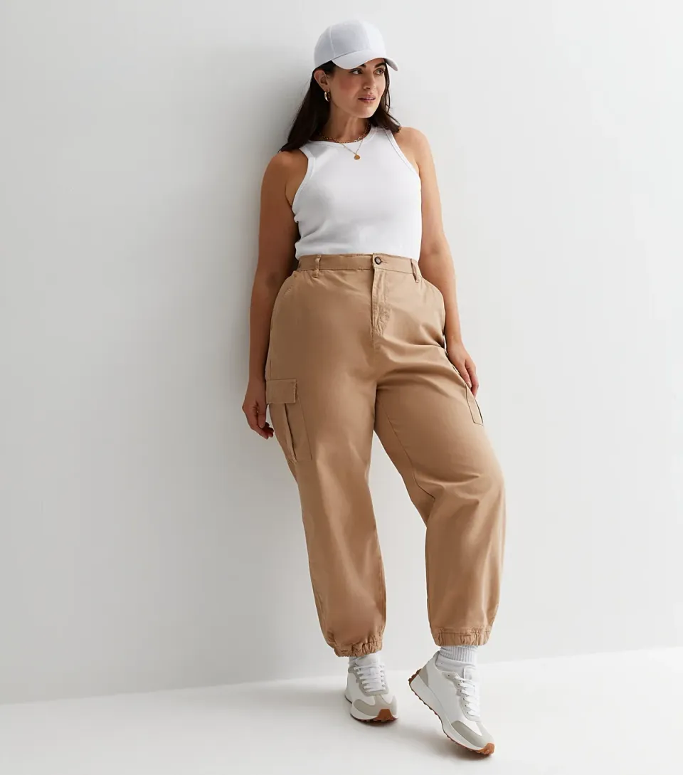 Women's Plus Size Stone Cotton Cuffed Cargo Joggers Curves