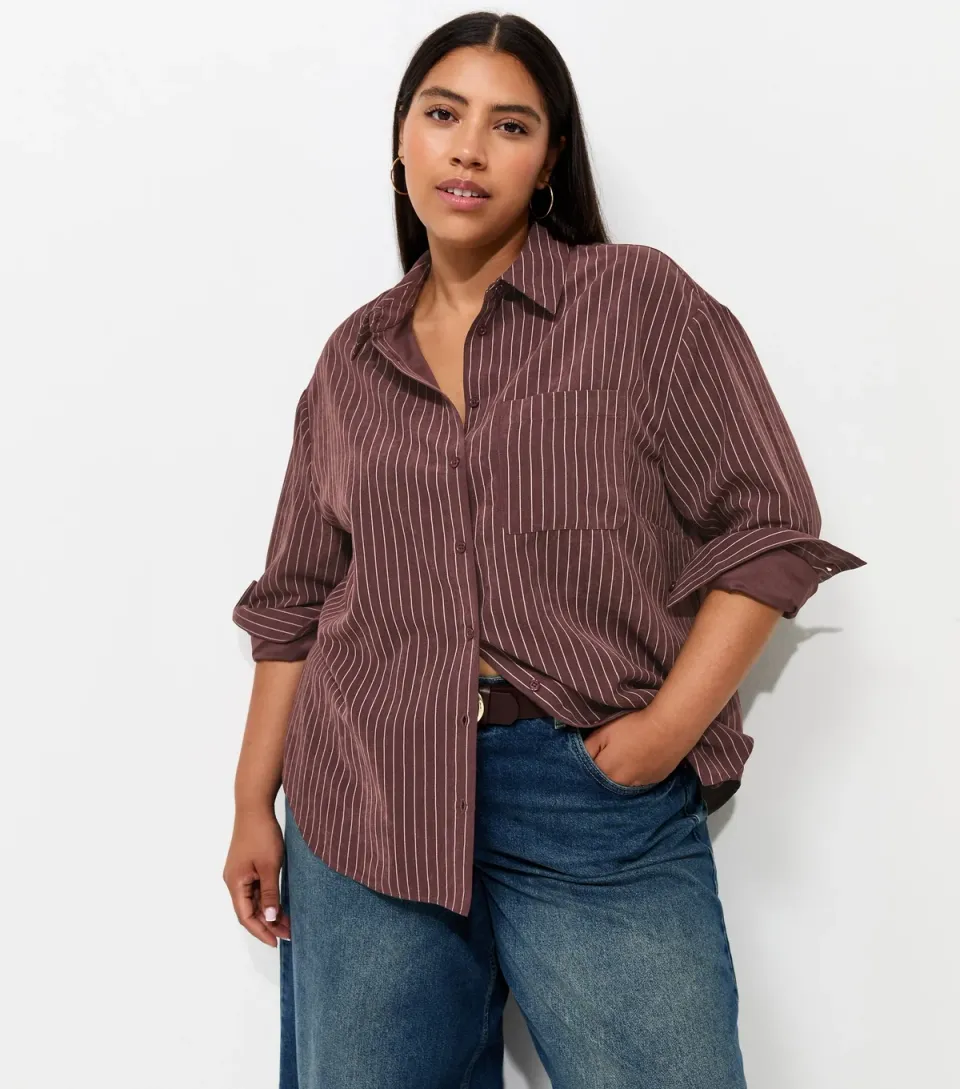 Women's Plus Size Red Striped Cupro Shirt Curves