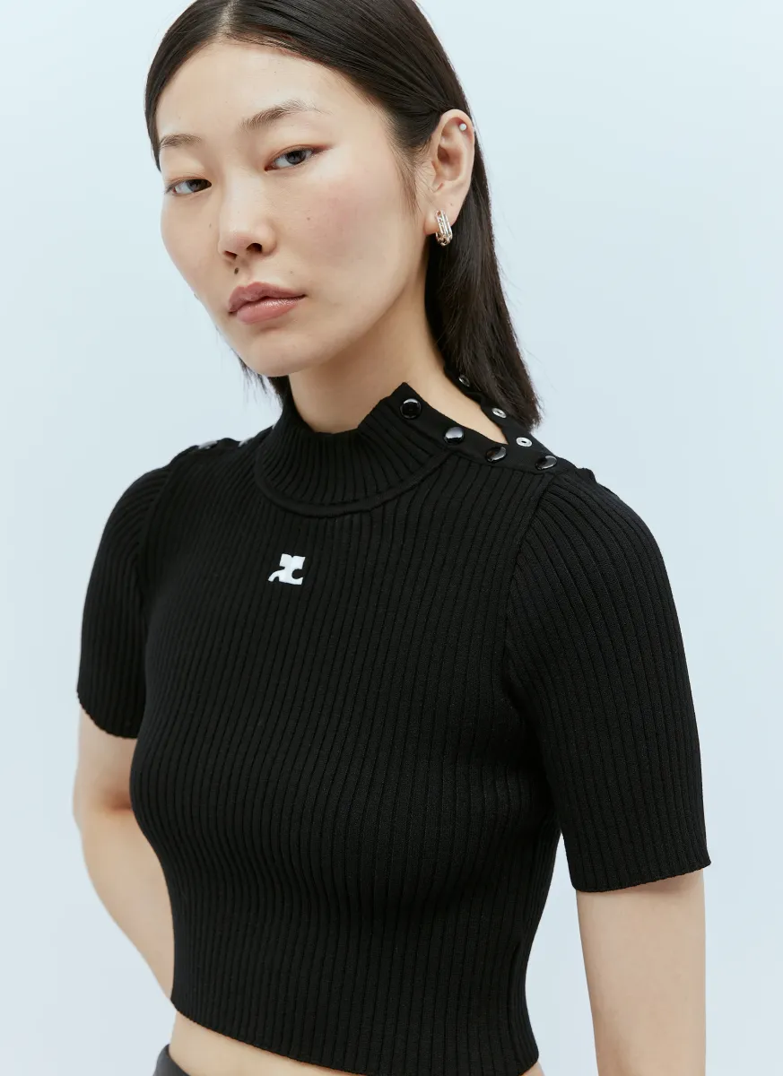 Shoulder Snaps Rib Knit Top