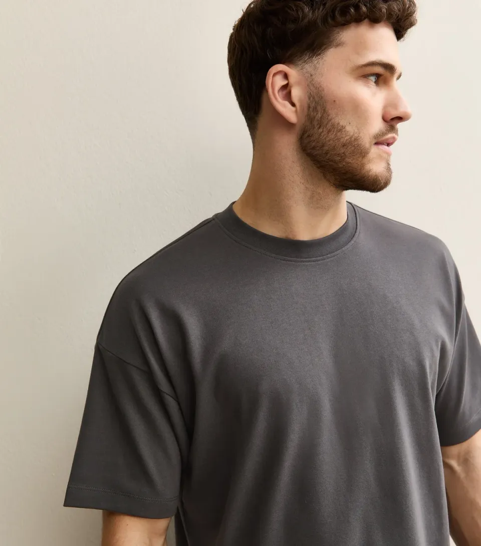Men's Dark Grey Boxy Crew Neck T-Shirt