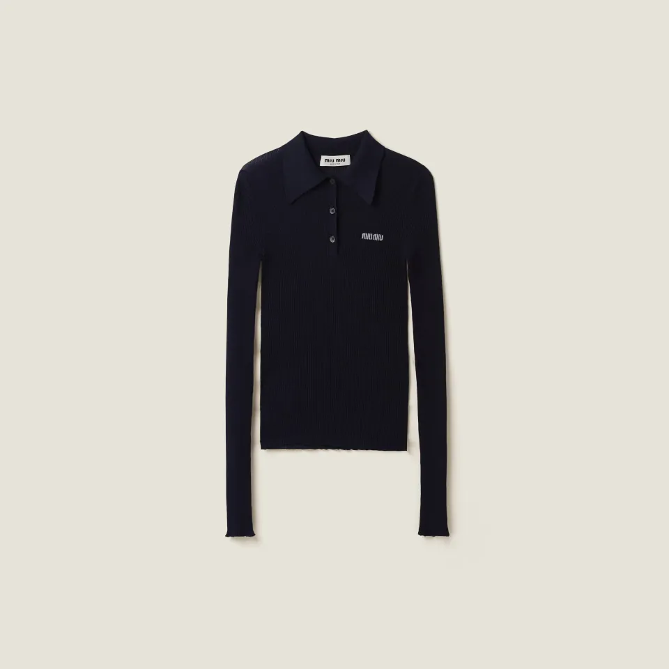 Cashmere and silk knit polo shirt