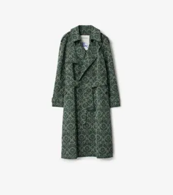 Long Baroque Viscose Blend Trench Coat in Vine green