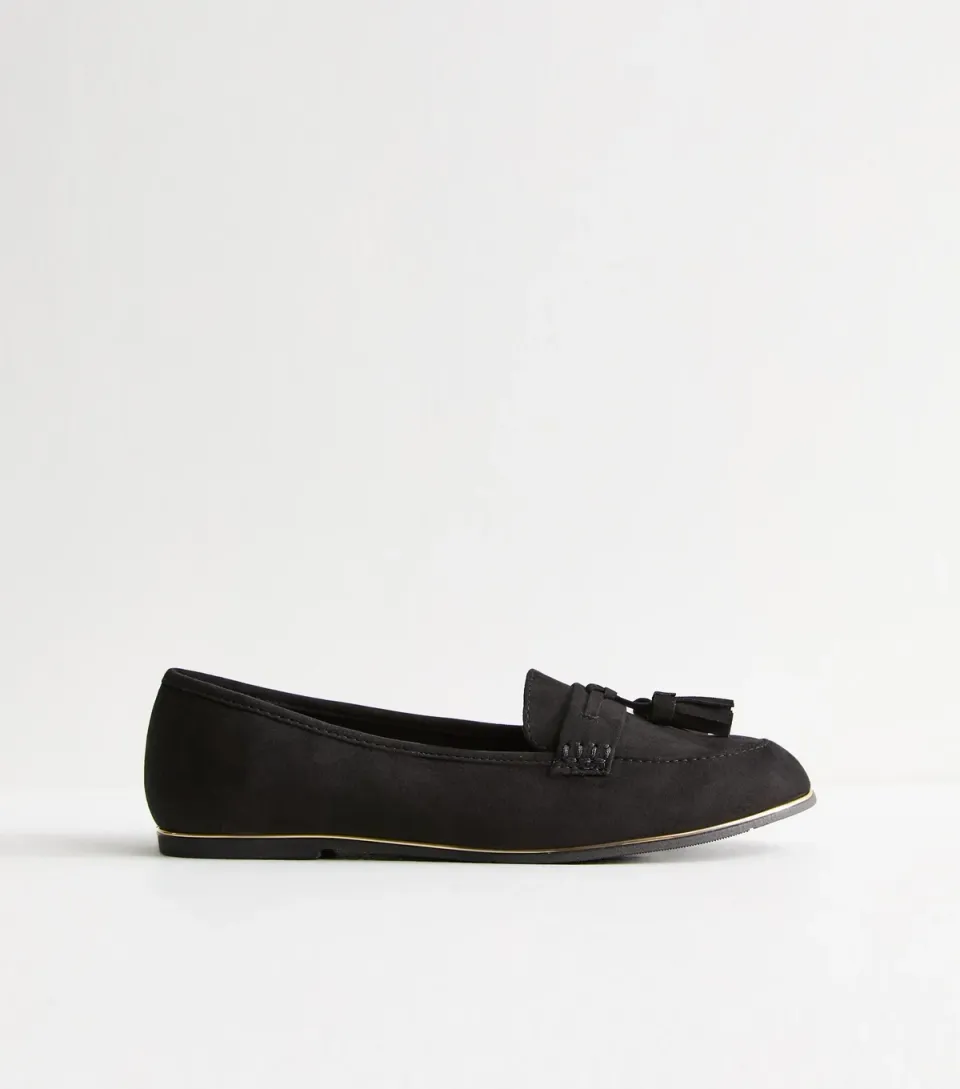 Women's Black Tassel Charm Slip On Loafers