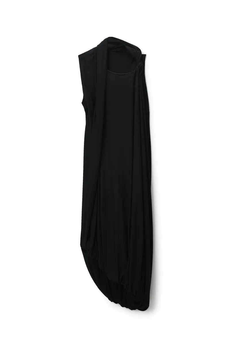 ASYMMETRIC DRAPED MIDI DRESS