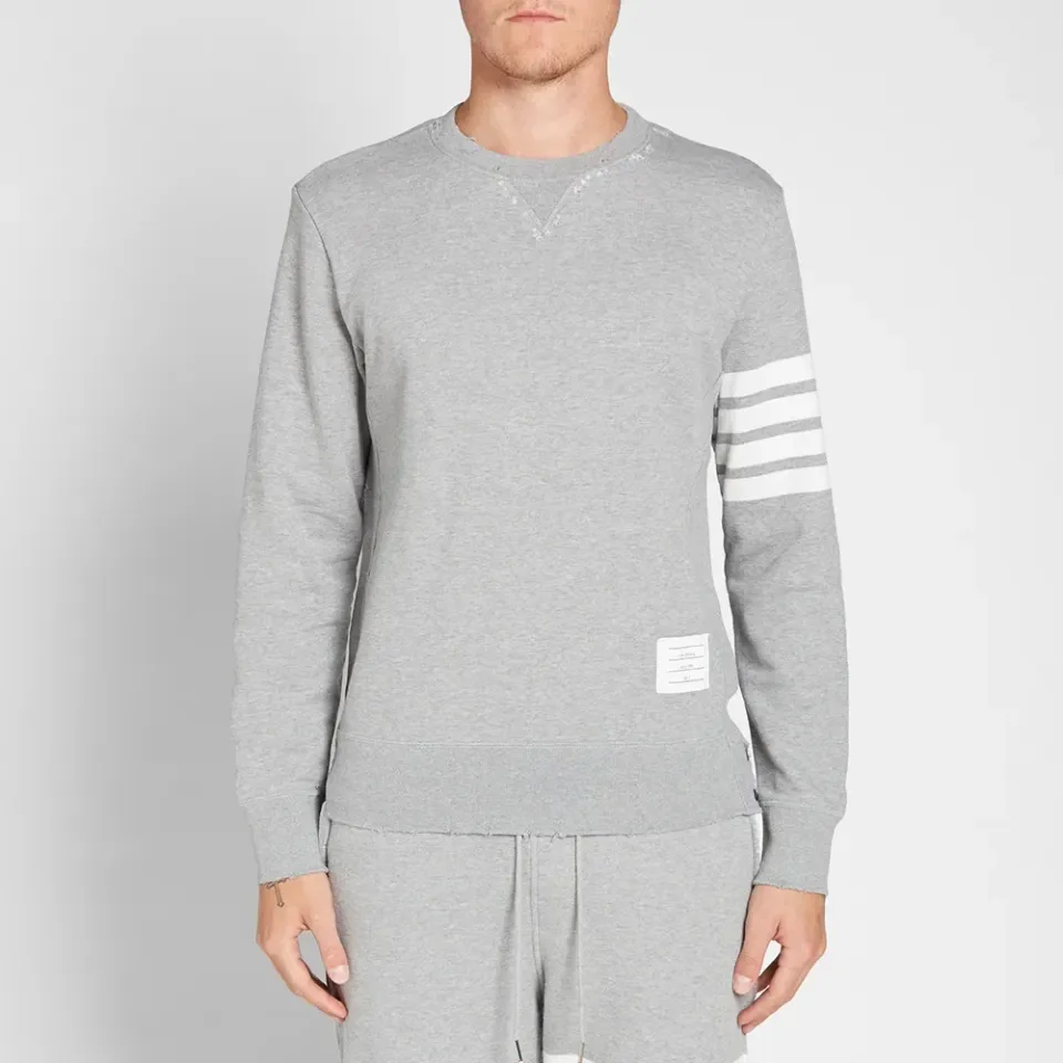 Distressed Arm Stripe Crew Sweat