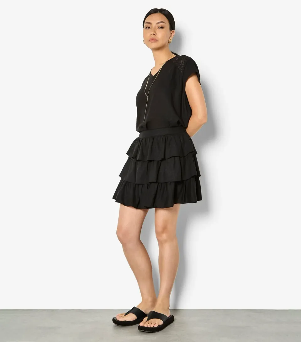 Women's Black Tiered Frill Mini Skirt