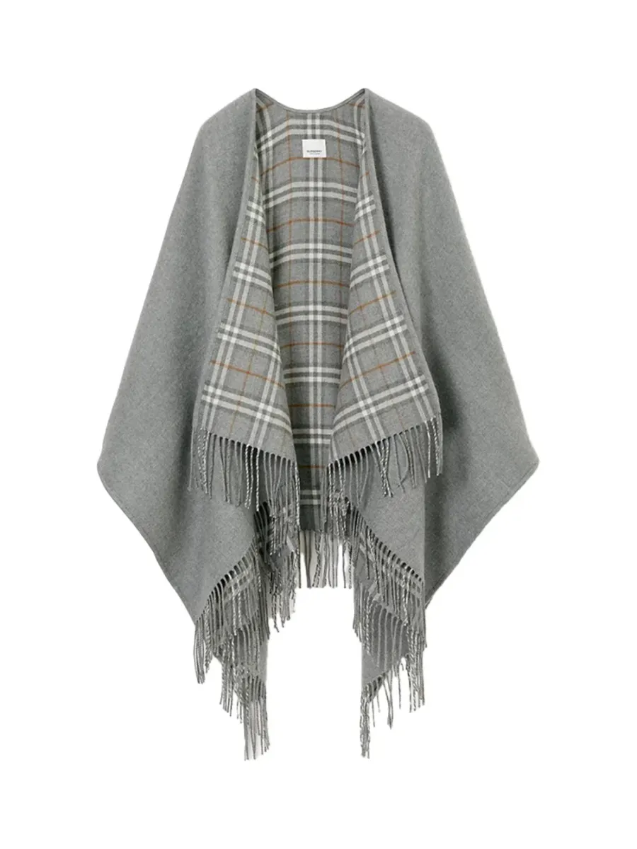 Check Wool Reversible Cape Grey