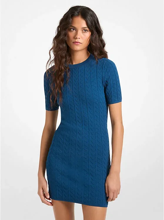 MK2000 Logo Embossed Jacquard Cable-Knit Mini Dress