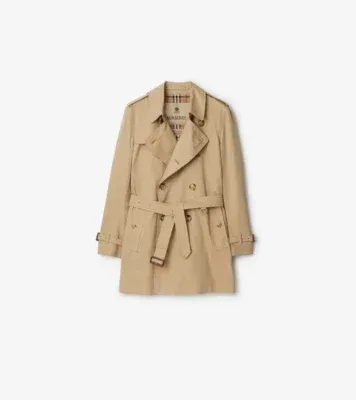 Short Kensington Heritage Trench Coat in Honey beige - Men, Cotton Gabardine