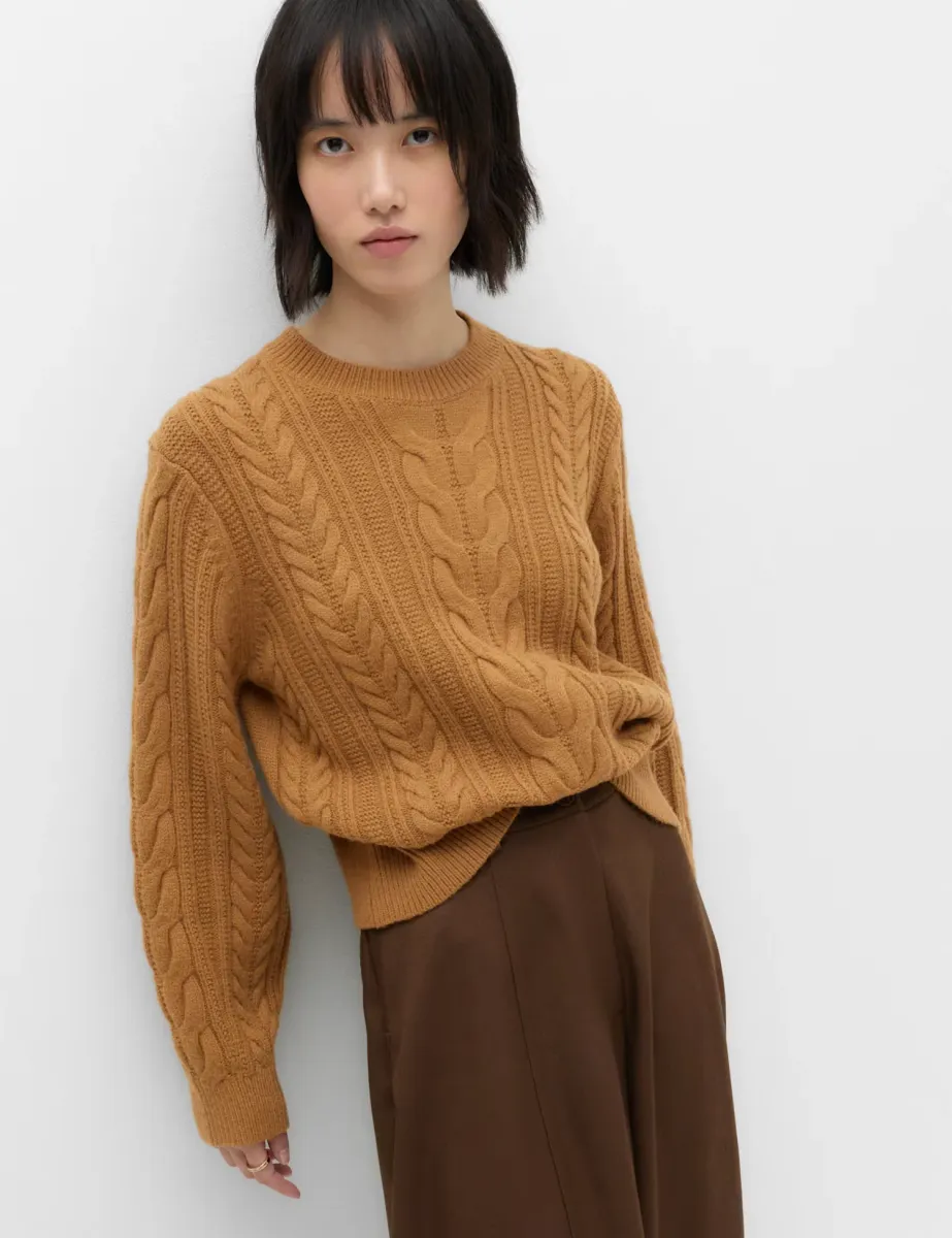 Wool Blend Cable Knit Jumper Caramel