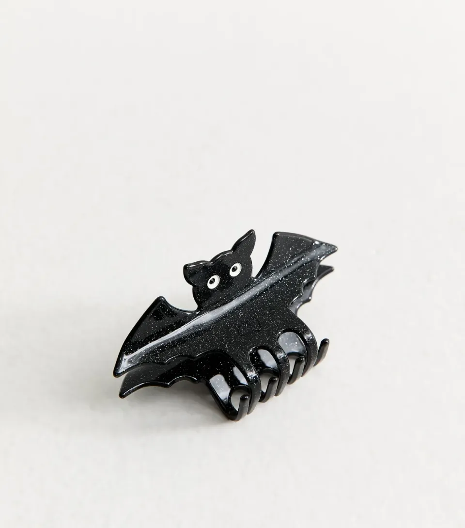 Black Glitter Halloween Bat Hair Claw Clip