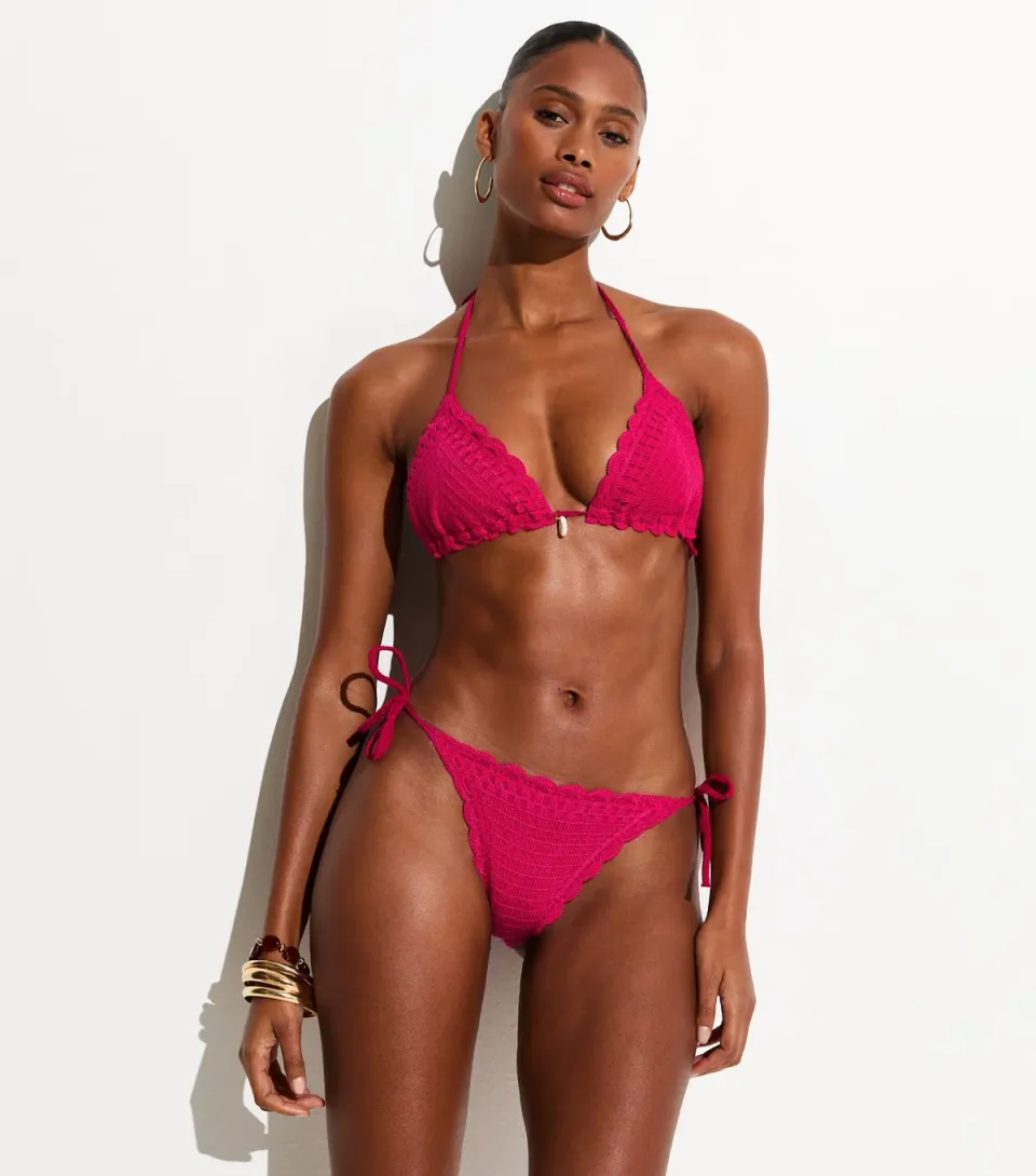 Women's Dark Pink Crochet Side Tie Bikini Bottoms