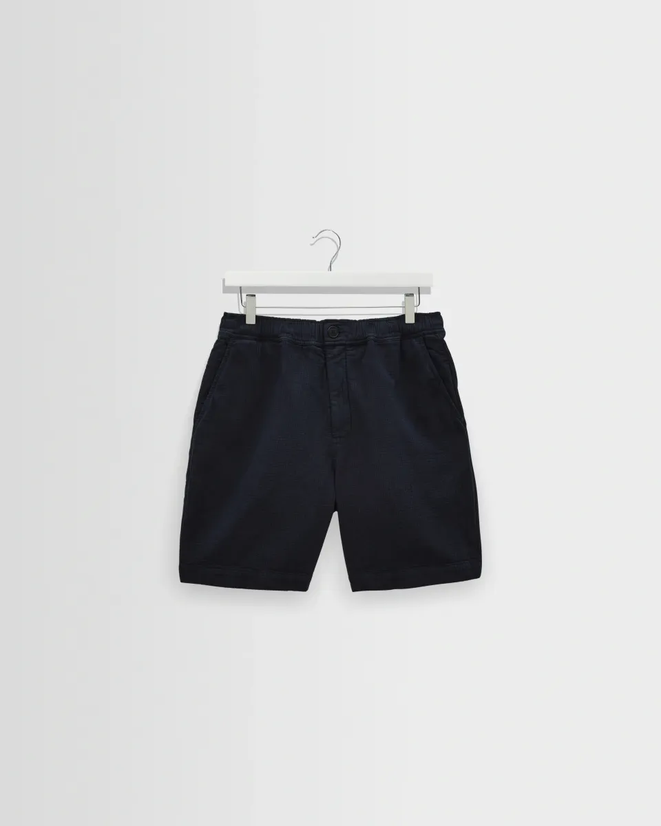Kurt - Navy Crinkle Cotton-Linen Shorts