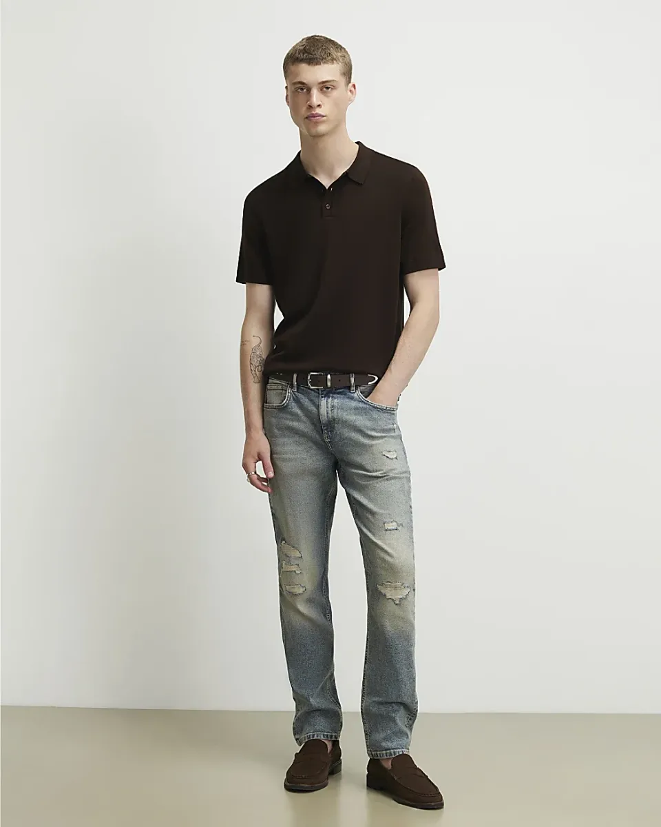 Slim Fit Washed Ripped Jeans