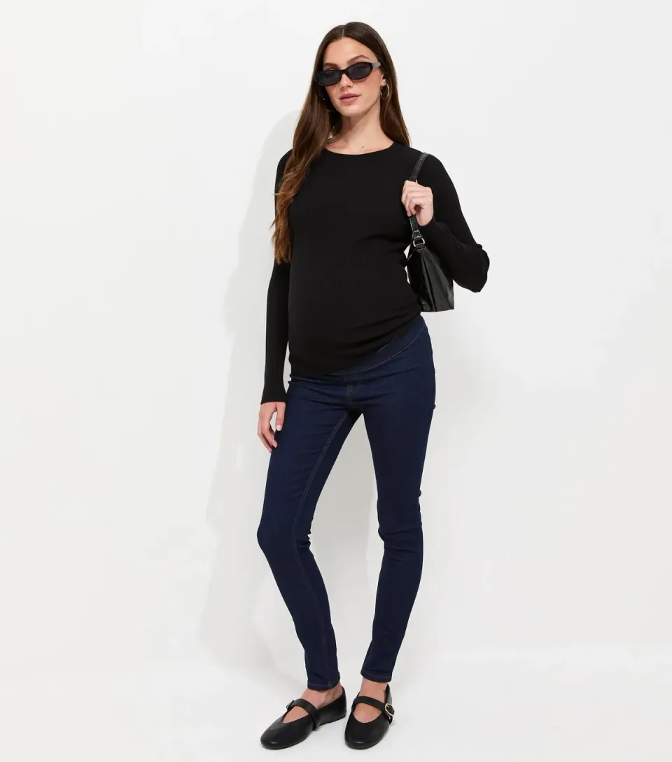 Women's Maternity Black Lightweight Crew Neck Jumper