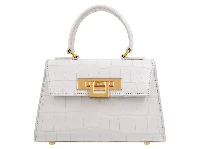 Fonteyn Mignon Orinoco 'Croc' Print Calf Leather Handbag - White - 2