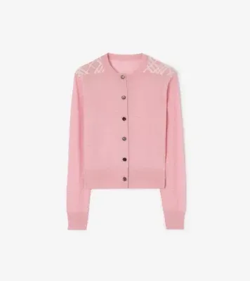 Check Panel Wool Silk Cardigan in Begonia pink