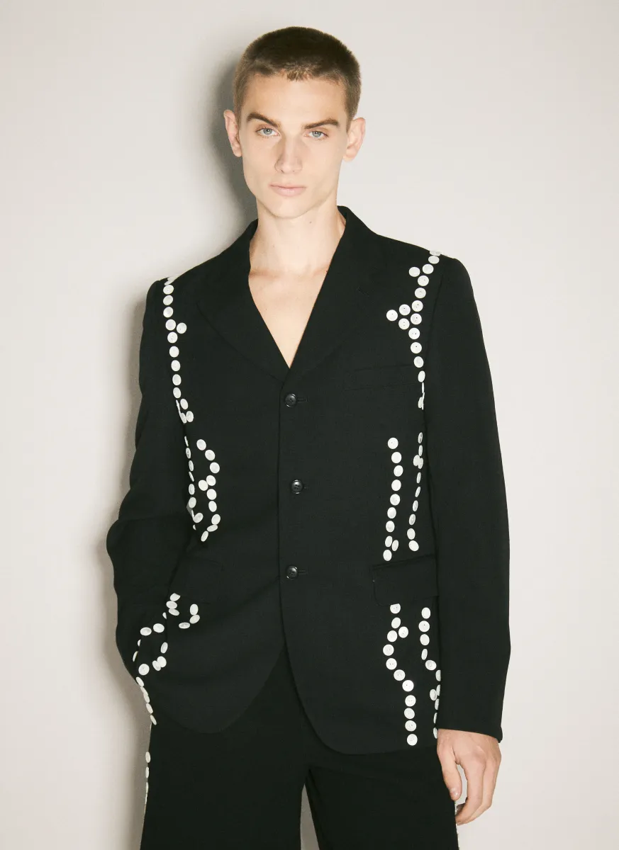 Button-Embellished Wool Blazer
