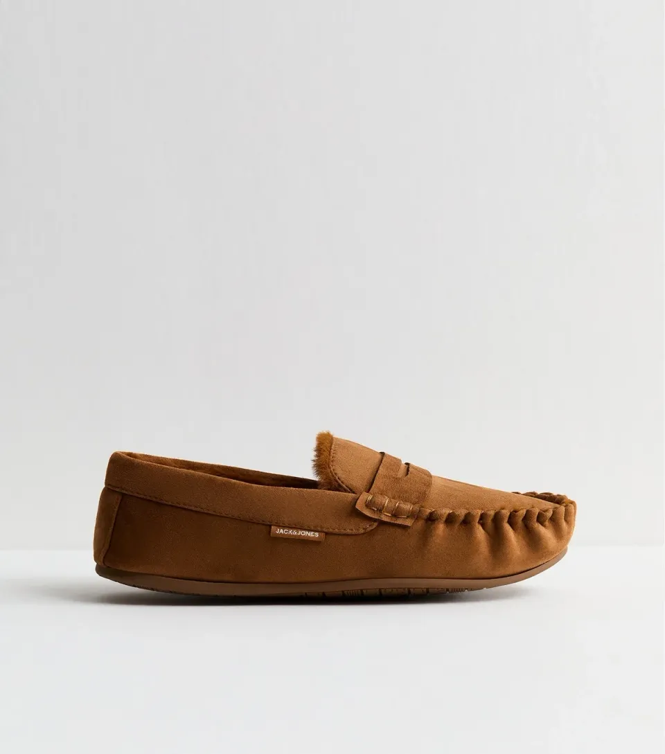 Men's Tan Faux Suede Moccasin Slippers