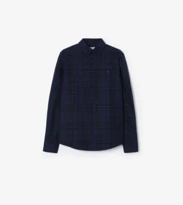 Check Cotton Poplin Shirt in Dark ink blue