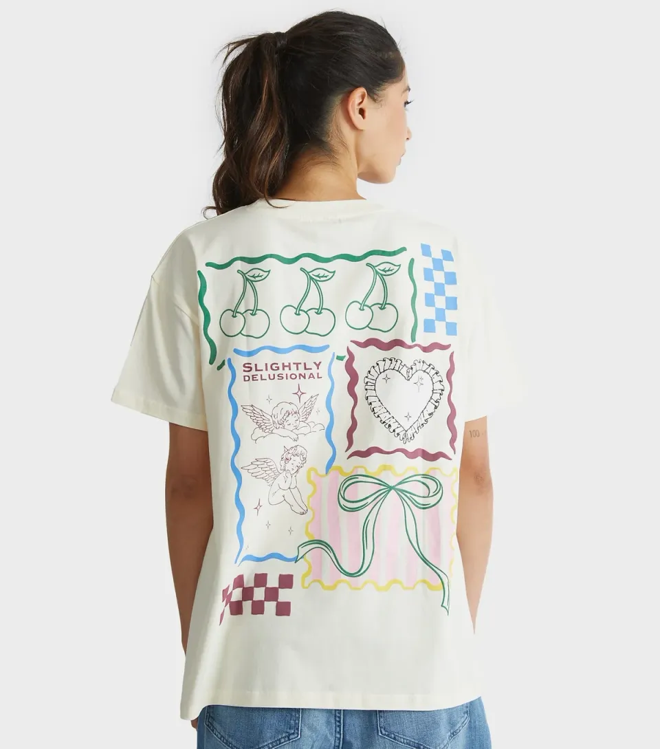 Women's Cream Patchwork Print T-Shirt