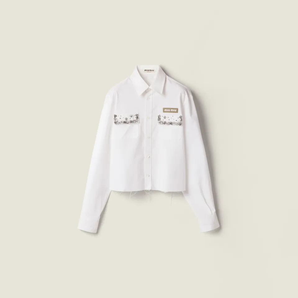Embroidered poplin and chino shirt