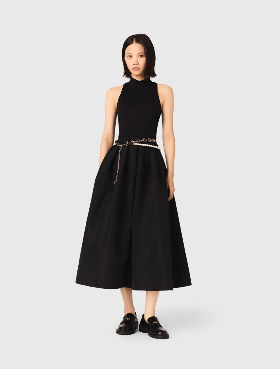 Mixed-material taffeta dress
