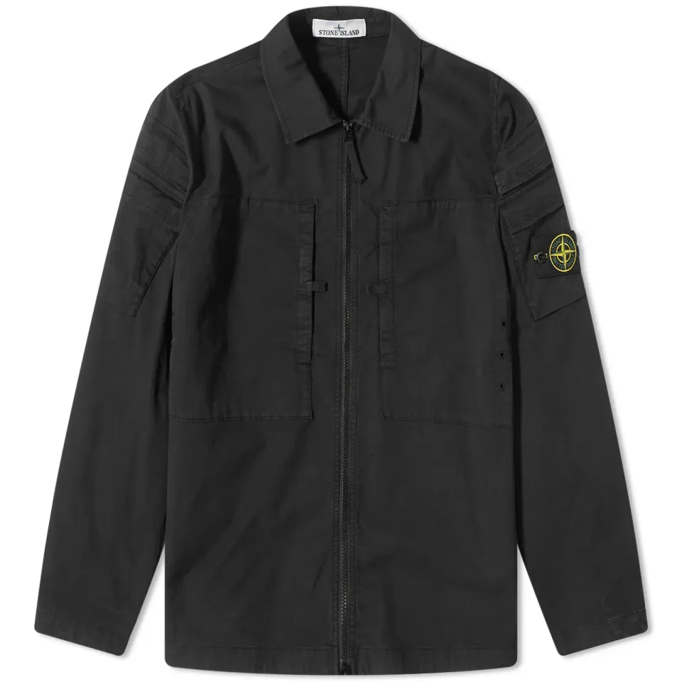 Garment Dyed Pocket Detail Zip Overshirt