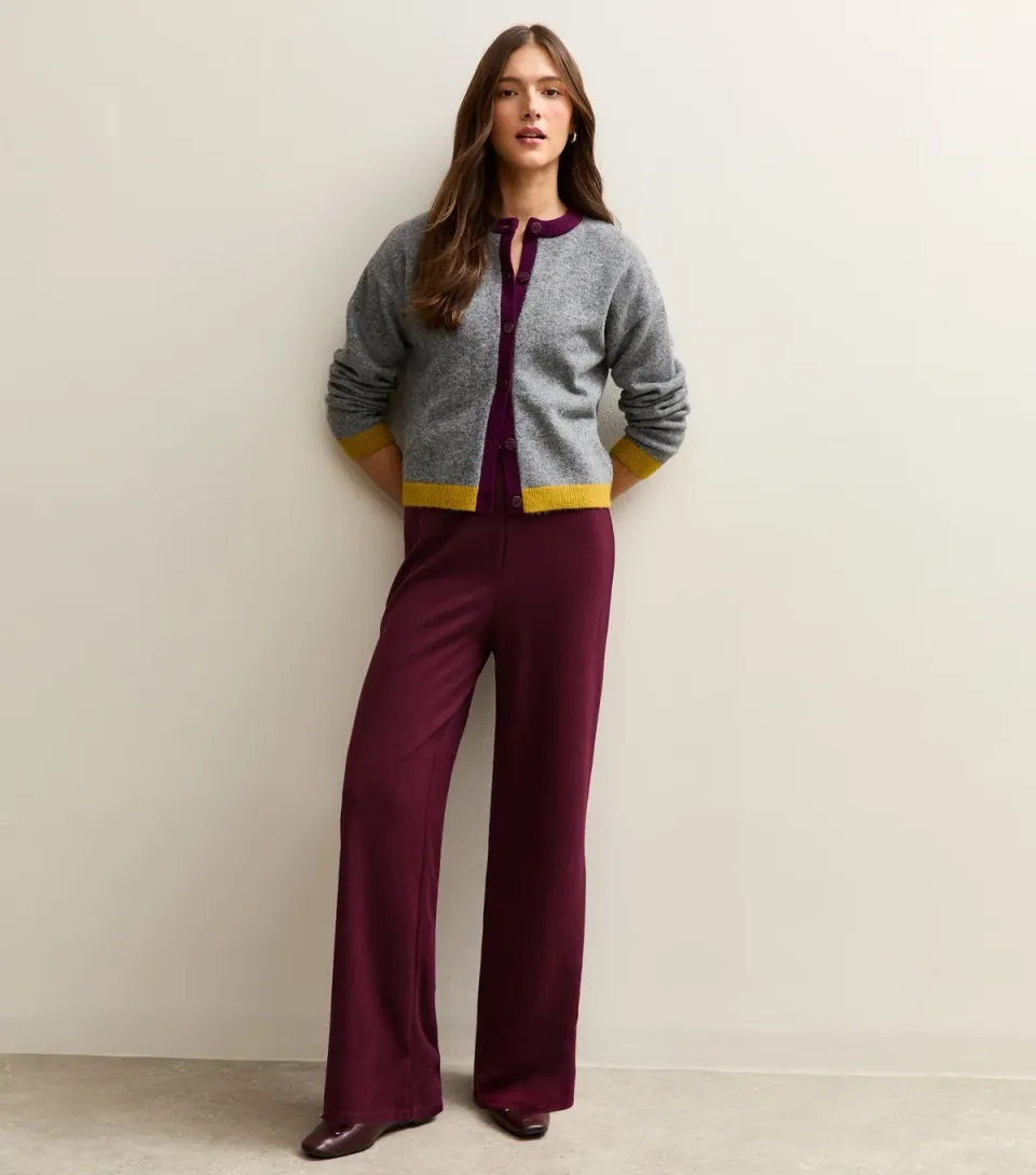 Women's Burgundy Soft Touch Wide Leg Jersey Trousers