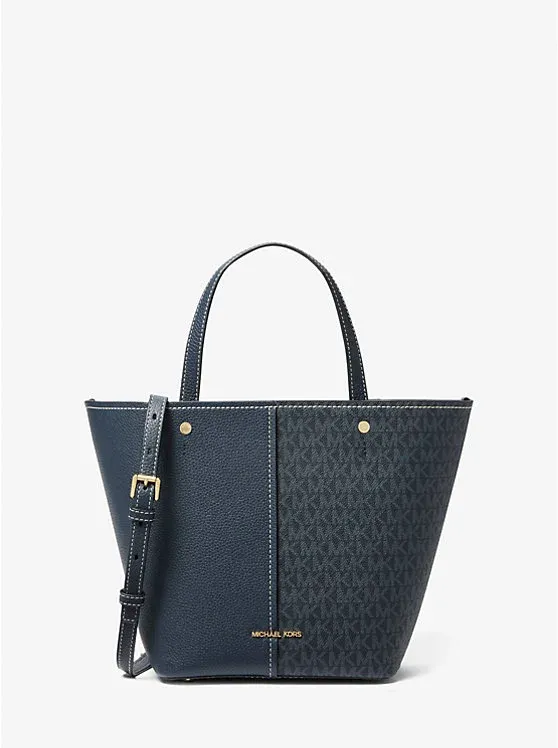 Flora Medium Signature Logo and Pebbled Leather Tote Bag