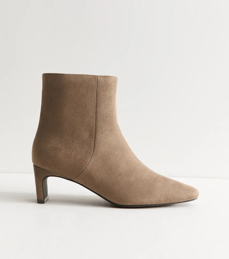 Women's Camel Faux Suede Sculpted Heel Ankle Boots Vegan
