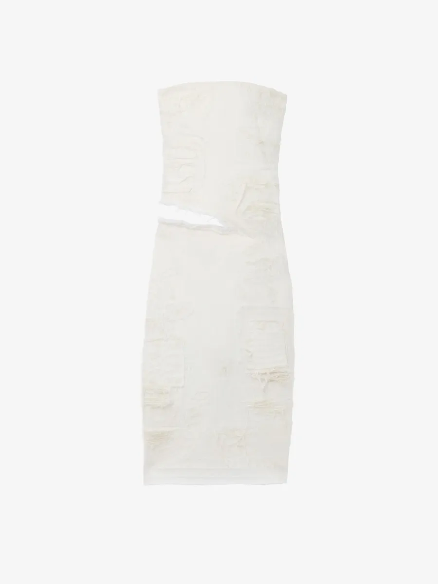 Slashed Denim Strapless Dress