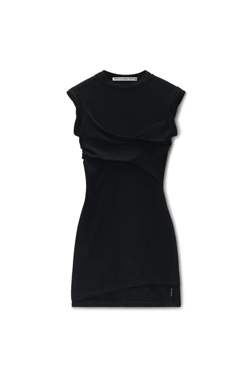 SLEEVELESS LAYERED TWISTED BUST MINI DRESS