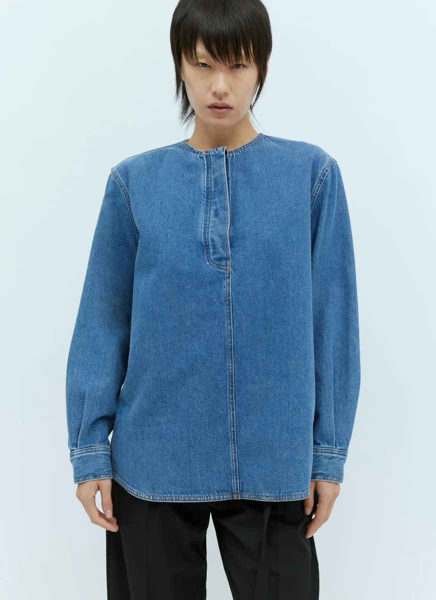 Collarless Denim Shirt