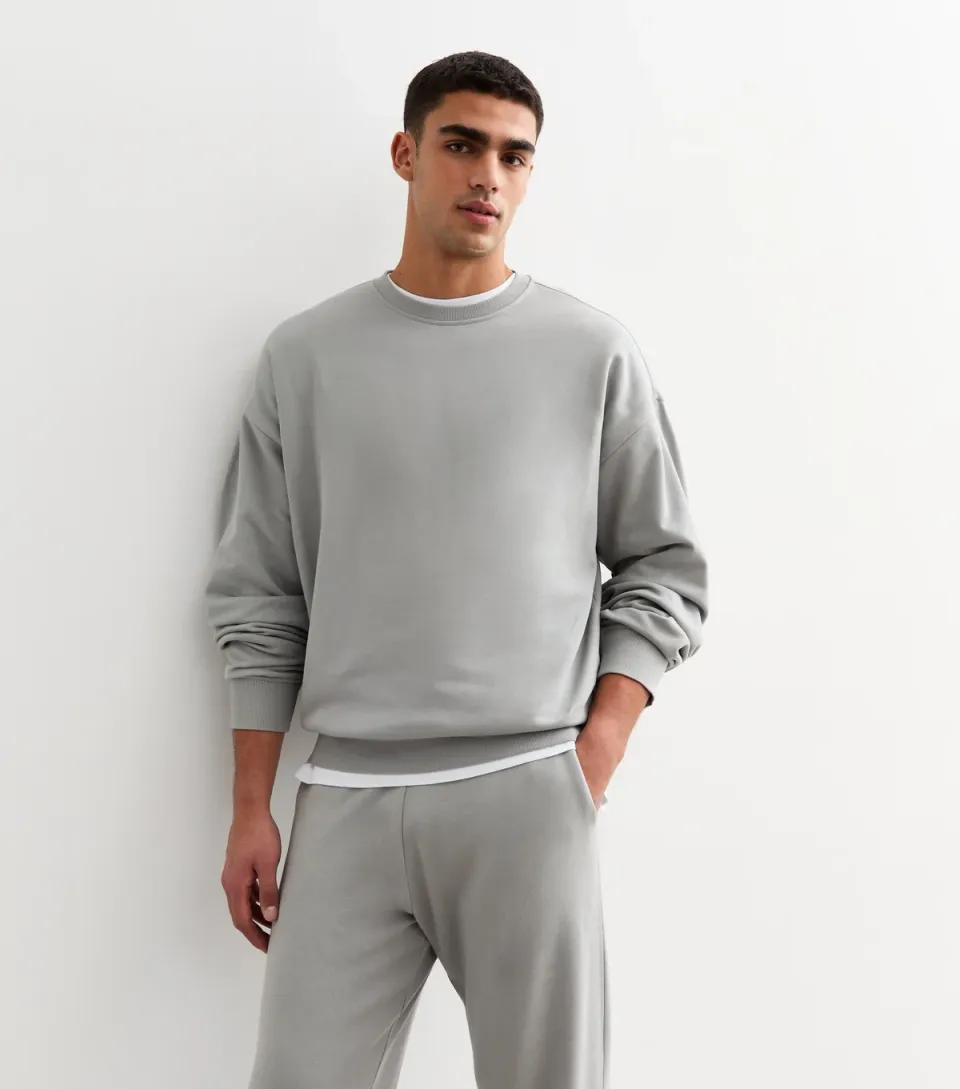 Men's Grey Oversized Crew Neck Sweatshirt