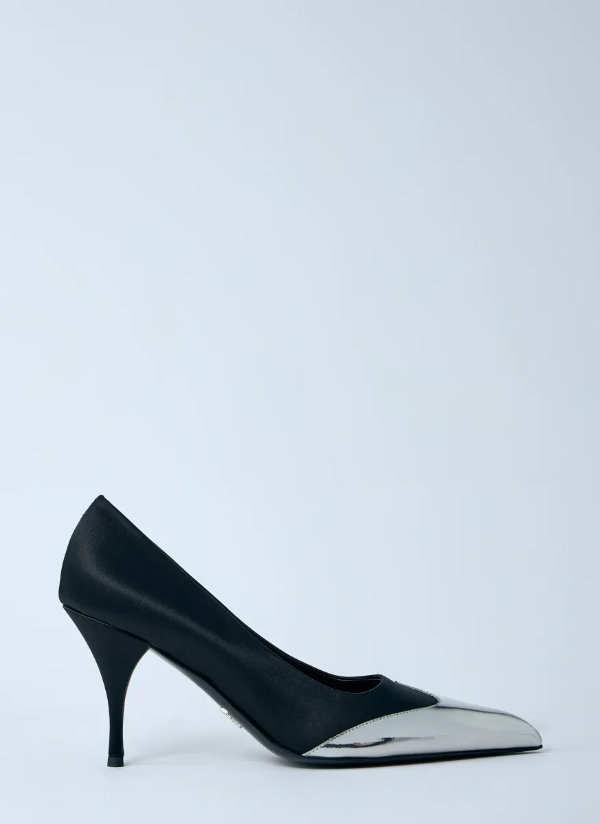 Satin And Metallic Heeled Pumps
