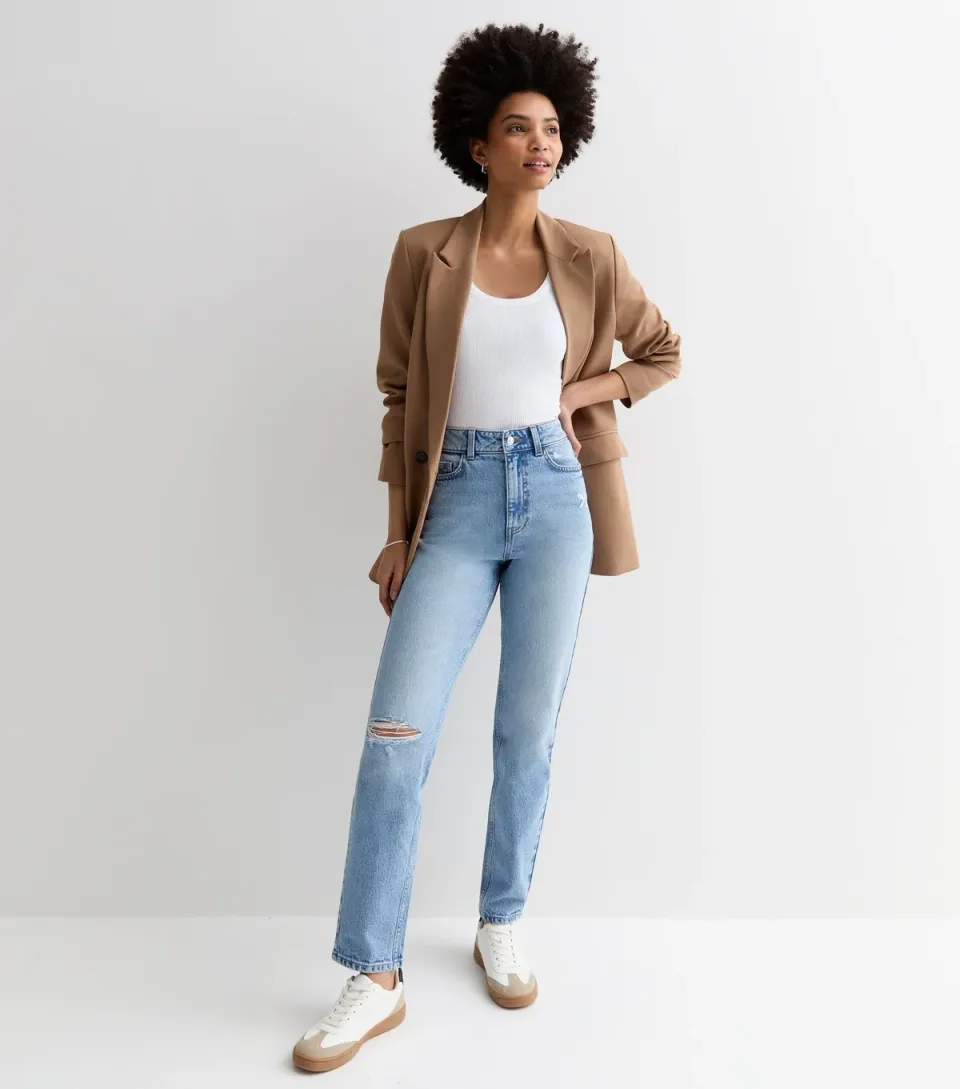 Women's Tall Pale Blue Ripped Knee High Waist Tori Mom Jeans