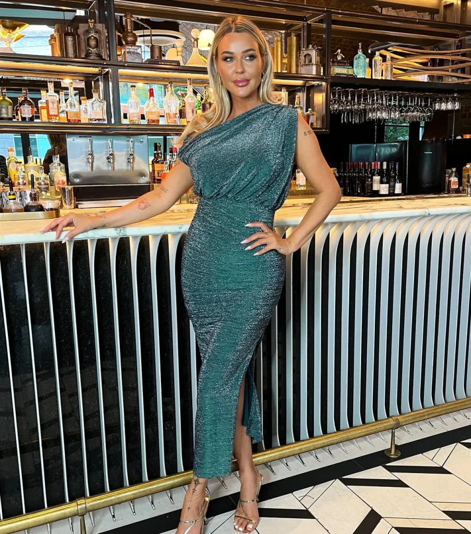 Women's Teal Sparkle Off Shoulder Midi Dress