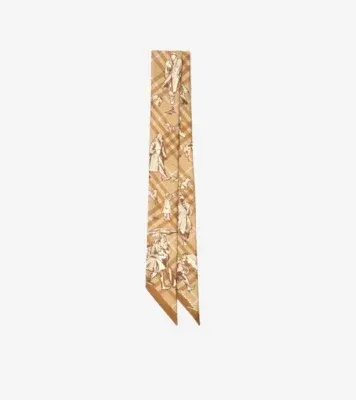 Skinny Check Mates Silk Scarf in Finch beige