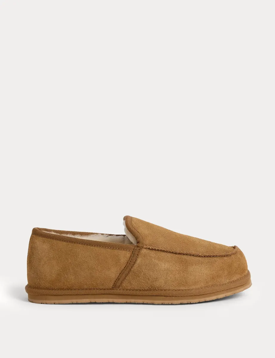 Suede Moccasin Slippers with Freshfeet Tan