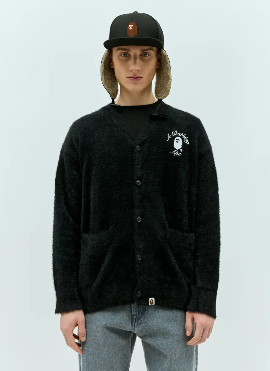 Logo Embroidery Shaggy-Knit Cardigan
