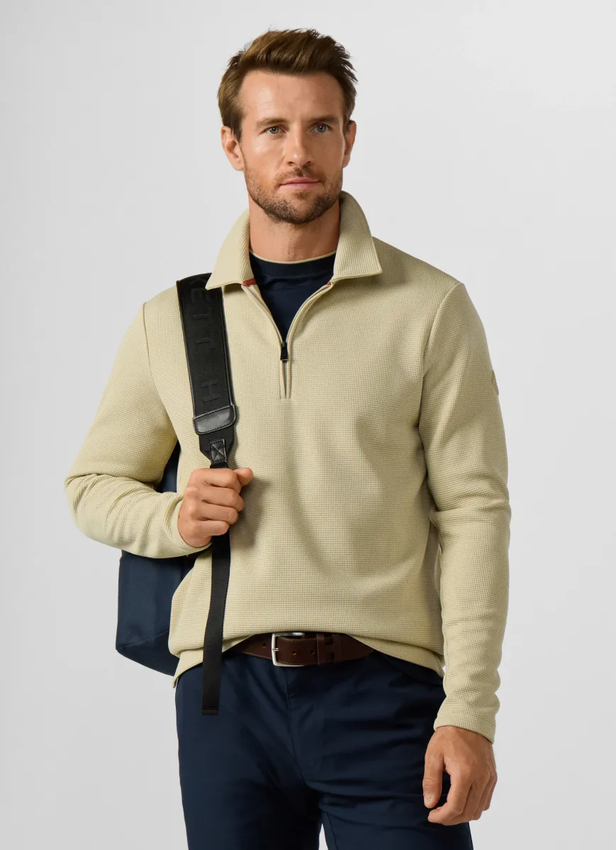 Waffle Branded Badge Quarter Zip Polo Sweat